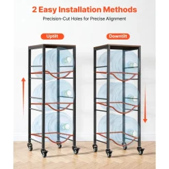 VEVOR Water Jug Holder, 4 Tiers 3 and 5 Gallon Water Bottle Holder for 3 Bottles, Heavy Duty Jug Rack Organizer with Storage Shelf and Casters, for Kitchen, Office, Living Room, Black and Brown