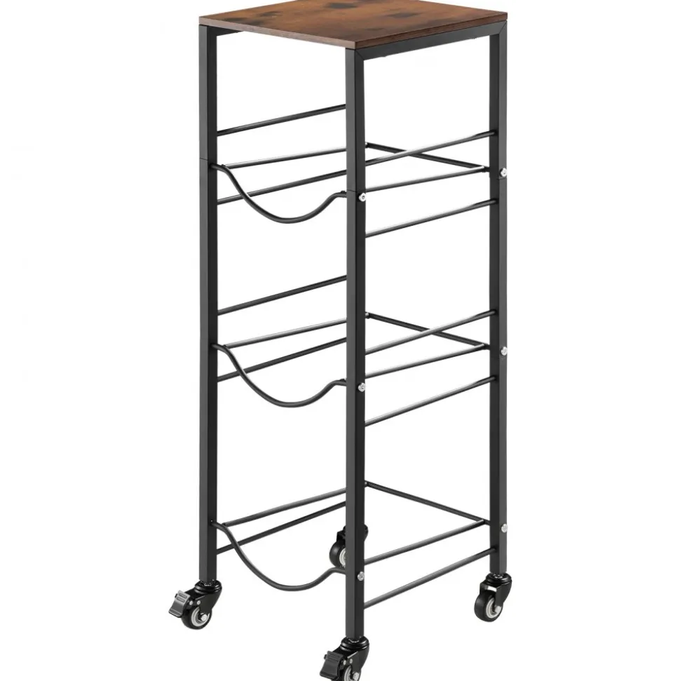 VEVOR Water Jug Holder, 4 Tiers 3 and 5 Gallon Water Bottle Holder for 3 Bottles, Heavy Duty Jug Rack Organizer with Storage Shelf and Casters, for Kitchen, Office, Living Room, Black and Brown