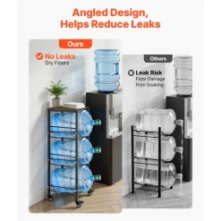 VEVOR Water Jug Holder, 4 Tiers 3 and 5 Gallon Water Bottle Holder for 3 Bottles, Heavy Duty Jug Rack Organizer with Storage Shelf and Casters, for Kitchen, Office, Living Room, Black and Brown