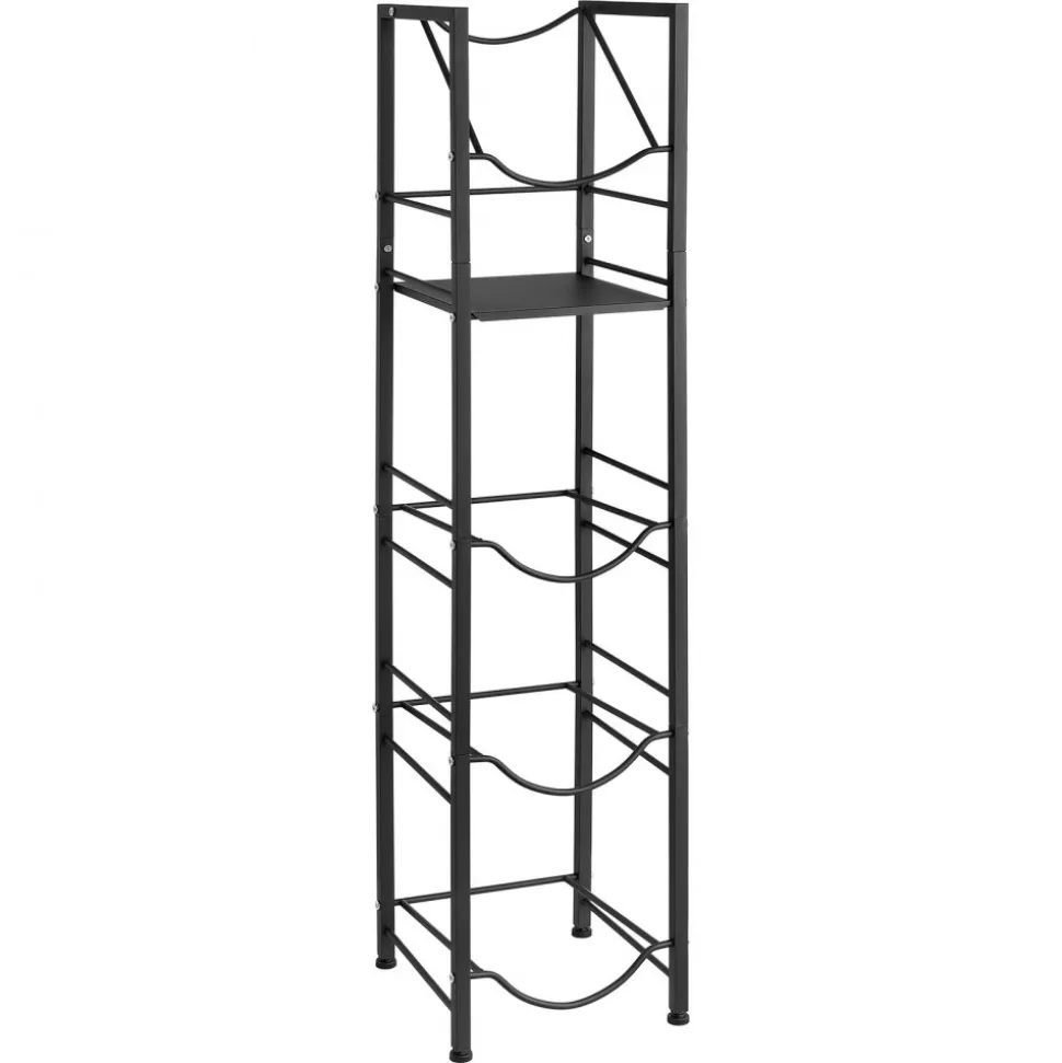 VEVOR Water Jug Holder, 5 Tiers 3 and 5 Gallon Water Bottle Holder for 4 Bottles, Heavy Duty Jug Rack Organizer with Storage Shelf, Adjustable Feet, and Handle, for Kitchen, Office, Living Room, Black