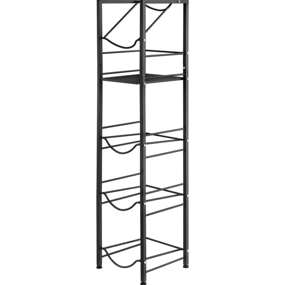 VEVOR Water Jug Holder, 5 Tiers 3 and 5 Gallon Water Bottle Holder for 4 Bottles, Heavy Duty Jug Rack Organizer with Storage Shelf, Adjustable Feet, and Handle, for Kitchen, Office, Living Room, Black