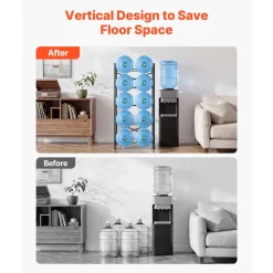 VEVOR Water Jug Holder, 5 Tiers Double Rows 3 and 5 Gallon Water Bottle Holder for 10 Bottles, Heavy Duty Jug Rack Organizer with Handles, Easy Assembly, for Kitchen, Office, Living Room, Black