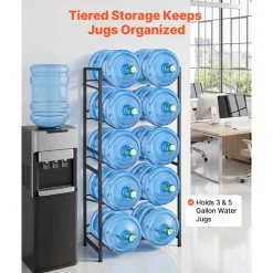 VEVOR Water Jug Holder, 5 Tiers Double Rows 3 and 5 Gallon Water Bottle Holder for 10 Bottles, Heavy Duty Jug Rack Organizer with Handles, Easy Assembly, for Kitchen, Office, Living Room, Black