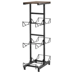 VEVOR Water Jug Holder, 4 Tiers Double Rows 3 and 5 Gallon Water Bottle Holder for 6 Bottles, Heavy Duty Jug Rack Organizer with Handles, Foldable for Kitchen, Office, Living Room, Black and Brown