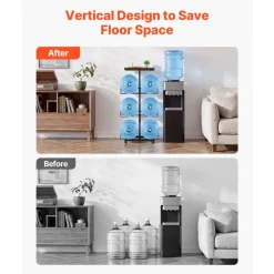 VEVOR Water Jug Holder, 4 Tiers Double Rows 3 and 5 Gallon Water Bottle Holder for 6 Bottles, Heavy Duty Jug Rack Organizer with Handles, Foldable for Kitchen, Office, Living Room, Black and Brown
