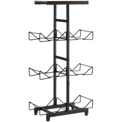 VEVOR Water Jug Holder, 4 Tiers Double Rows 3 and 5 Gallon Water Bottle Holder for 6 Bottles, Heavy Duty Jug Rack Organizer with Handles, Foldable for Kitchen, Office, Living Room, Black and Brown