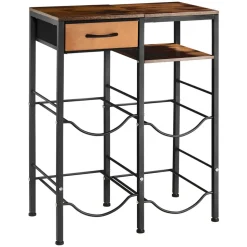 VEVOR Water Jug Holder, 4 Tiers Double Rows 3 and 5 Gallon Water Bottle Holder for 4 Bottles, Heavy Duty Jug Rack Organizer with Storage Shelf and Drawer, for Kitchen, Living Room, Black and Brown