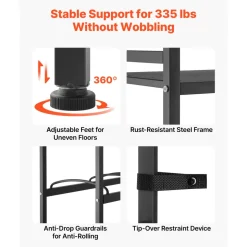 VEVOR Water Jug Holder, 3 Tiers 4 Rows 3 and 5 Gallon Water Bottle Holder for 8 Bottles, Heavy Duty Jug Rack Organizer with Storage Shelf, Angled Design, for Kitchen, Office, Living Room, Black