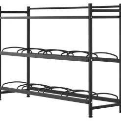 VEVOR Water Jug Holder, 3 Tiers 4 Rows 3 and 5 Gallon Water Bottle Holder for 8 Bottles, Heavy Duty Jug Rack Organizer with Storage Shelf, Angled Design, for Kitchen, Office, Living Room, Black