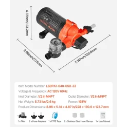VEVOR Water Pressure Pump, 110V AC 4 GPM, 3-Chamber On Demand Electric Diaphragm Water Transfer Pump, 45 PSI Max Pressure, Automatic Pressure Switch, for Home Kitchen Garden Irrigation Car Washing