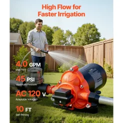 VEVOR Water Pressure Pump, 110V AC 4 GPM, 3-Chamber On Demand Electric Diaphragm Water Transfer Pump, 45 PSI Max Pressure, Automatic Pressure Switch, for Home Kitchen Garden Irrigation Car Washing