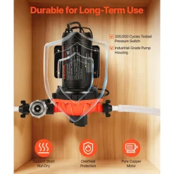 VEVOR Water Pressure Pump, 110V AC 5 GPM, 5-Chamber On Demand Electric Diaphragm Water Transfer Pump, 60 PSI Max Pressure, Automatic Pressure Switch, for Home Kitchen Garden Irrigation Car Washing