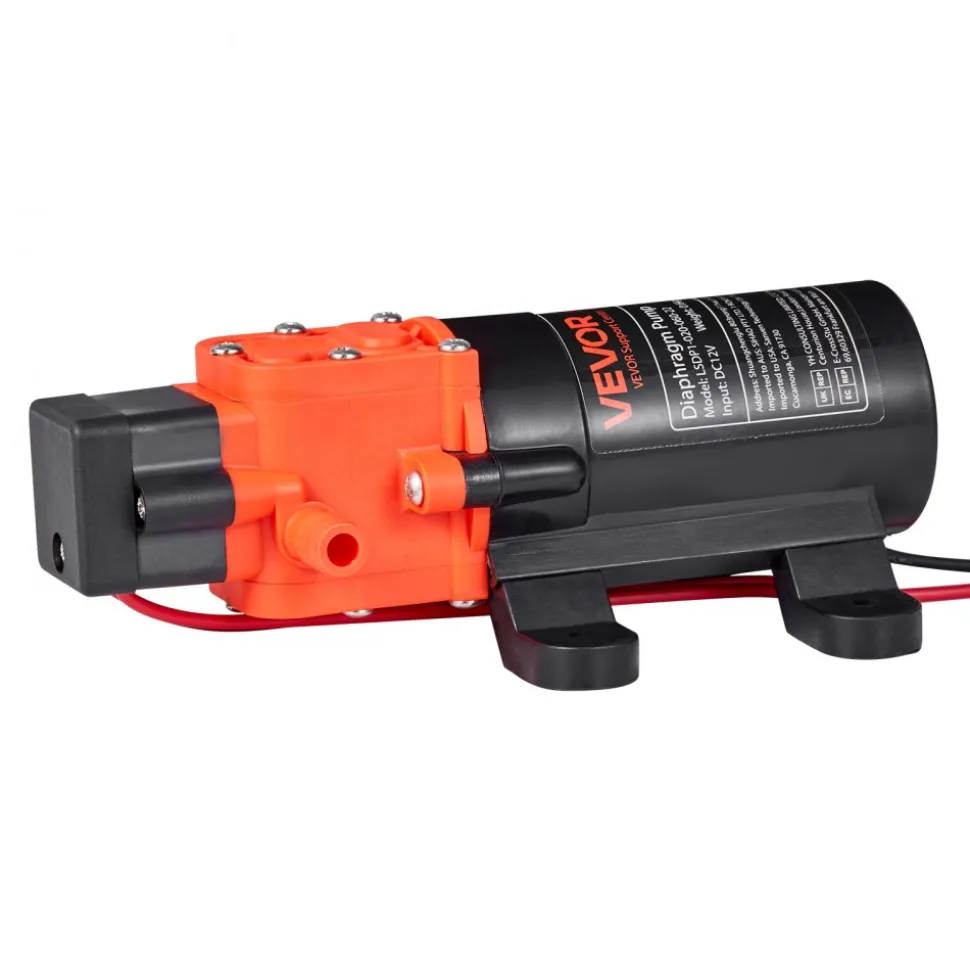 VEVOR Water Pressure Pump, 12V DC 1.2 GPM (4.5 L/min), 2-Chamber Self-Priming Diaphragm Water Pump with 2 Hose Clamps, 80 PSI Max Pressure, Quiet Operation, for RV, Caravan, Marine, Garden Irrigation