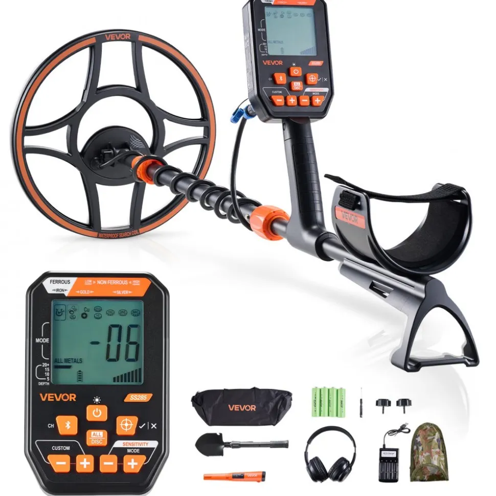 VEVOR Waterproof Metal Detector, 12", Professional High Accuracy Gold Detector for Adults, with Display, Wireless Headphones, 7 Modes, Adjustable Length, for Detecting Gold Treasure Hunting, IP68