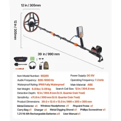 VEVOR Waterproof Metal Detector, 12