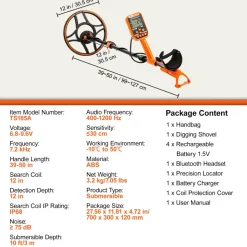 VEVOR Waterproof Metal Detector, 12