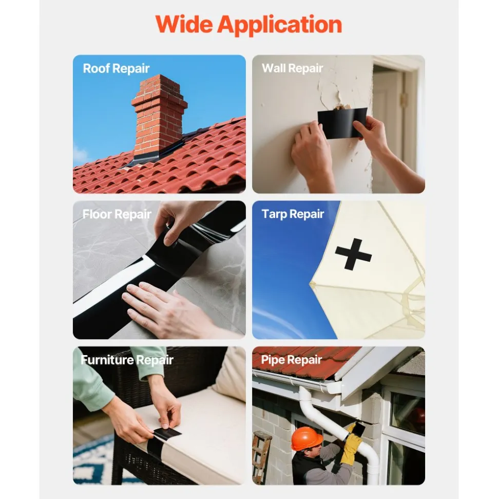 VEVOR Waterproof Patch and Seal Tape, 4 inch x 10 ft, Pack of 2, Weather-Resistant Waterproof Tape for Leaks and Repairs, Peel and Stick Easy Indoor and Outdoor Use for Roof, Wall, and Pipe, Black