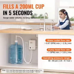 VEVOR Water Pump System for 5 Gallon Bottles, Automatic Electric Dispenser, Single Inlet, Suitable for Coffee/Tea Appliances, Fridges, Ice Machines