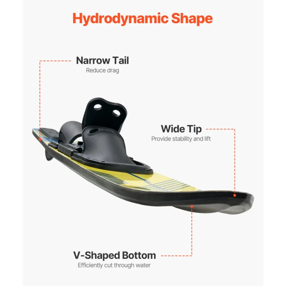 VEVOR 67" Water Skis, Adult Water Ski with X-9 Adjustable Horseshoe Bindings & Padded Rear Toe Plate, High-gloss UV Coating Waterskis Combo for Adults Up to 300 lbs