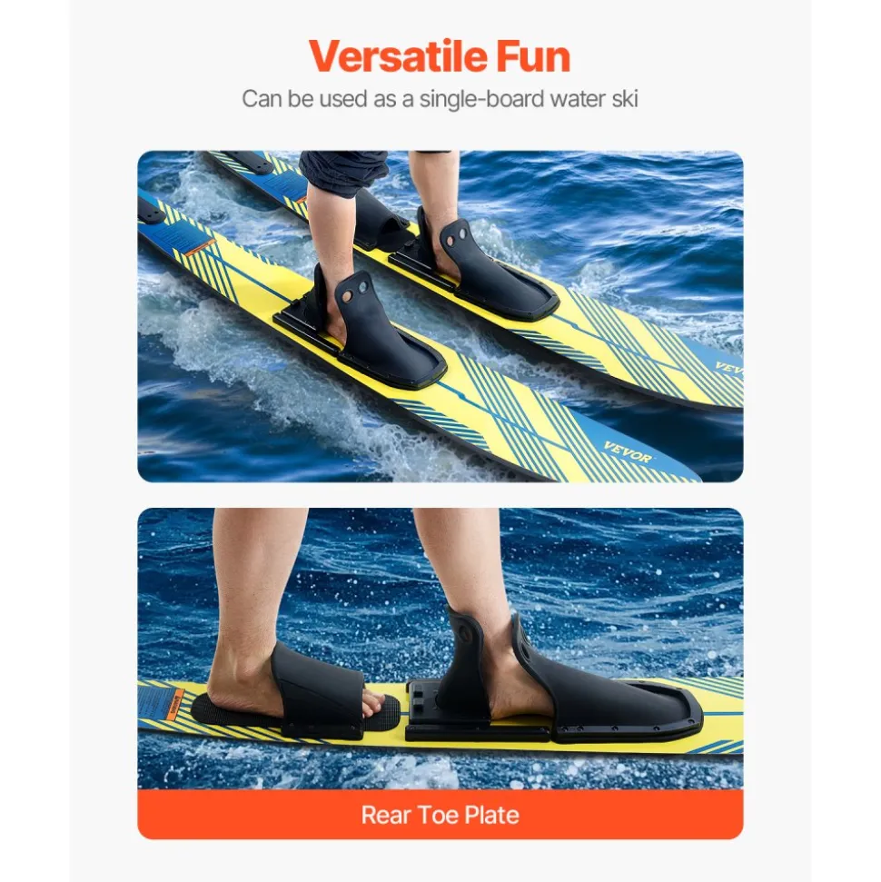VEVOR 67" Water Skis, Adult Water Ski with X-9 Adjustable Horseshoe Bindings & Padded Rear Toe Plate, High-gloss UV Coating Waterskis Combo for Adults Up to 300 lbs