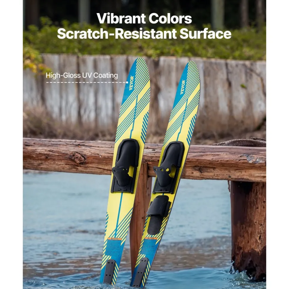 VEVOR 67" Water Skis, Adult Water Ski with X-9 Adjustable Horseshoe Bindings & Padded Rear Toe Plate, High-gloss UV Coating Waterskis Combo for Adults Up to 300 lbs