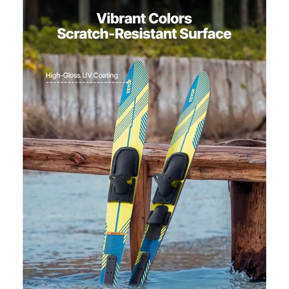 VEVOR 59" Water Skis, Adult Water Ski with X-7 Adjustable Horseshoe Bindings & Padded Rear Toe Plate, High-gloss UV Coating Waterskis Combo for Adults Up to 300 lbs
