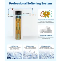 VEVOR Water Softener, 32,000 Grains Whole House Water Softener System, with Automatic Touch Control Panel, Bypass Valve, Reduce Hardness and Minerals, Improve Water Quality, for 1-2 Bathrooms