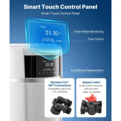 VEVOR Water Softener, 32,000 Grains Whole House Water Softener System, with Automatic Touch Control Panel, Bypass Valve, Reduce Hardness and Minerals, Improve Water Quality, for 1-2 Bathrooms