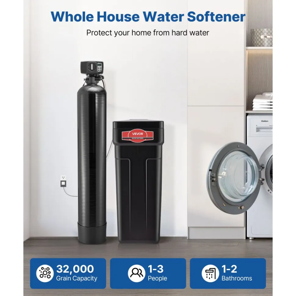 VEVOR Water Softener, 64,000 Grains Whole House Water Softener System, with Automatic Digital Control Head, Bypass Valve, Reduce Hardness and Minerals, Improve Water Quality, for 5-6 Bathrooms