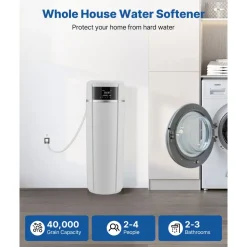 VEVOR Water Softener, 40,000 Grains Whole House Water Softener System, with Automatic Touch Control Panel, Bypass Valve, Reduce Hardness and Minerals, Improve Water Quality, for 2-3 Bathrooms
