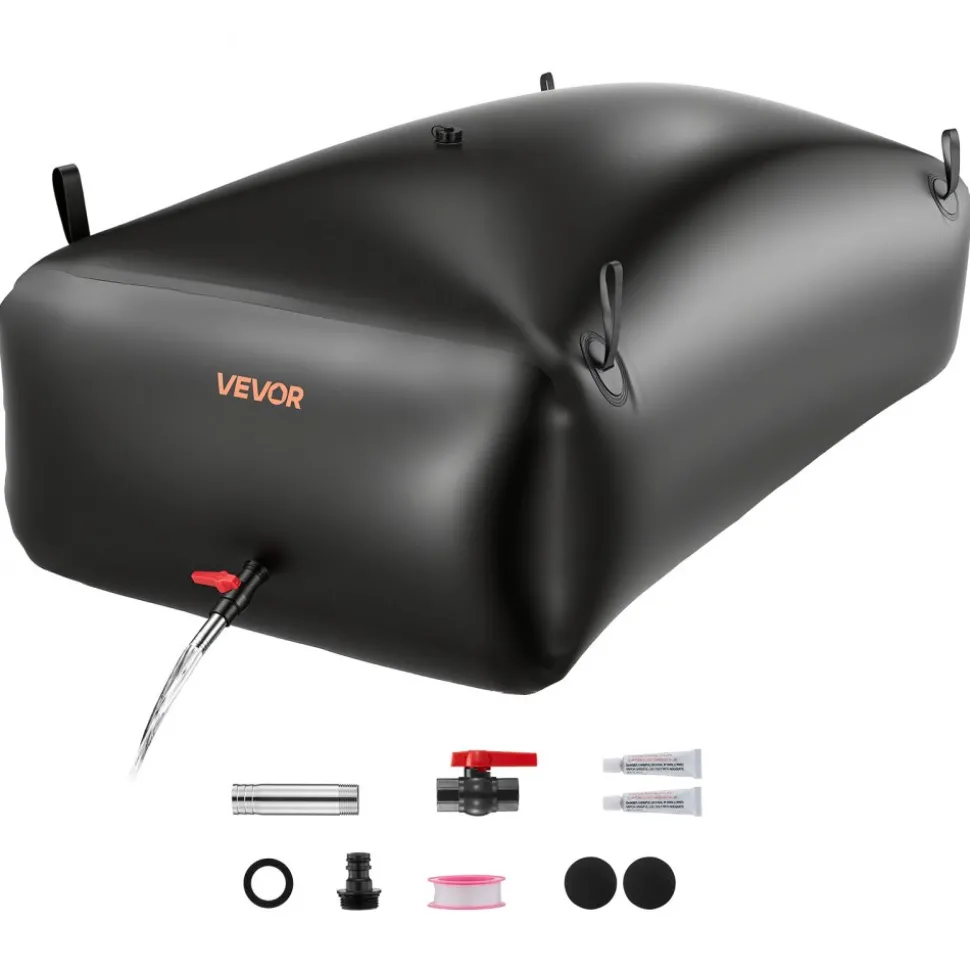 VEVOR Water Storage Bladder, 264.2 Gal Collapsible Water Storage Bag, Wear-Resistant 1000D PVC Soft Waters Bag, Leakproof Camping Tank Containers for Garden Irrigation RV Emergency Use, Black