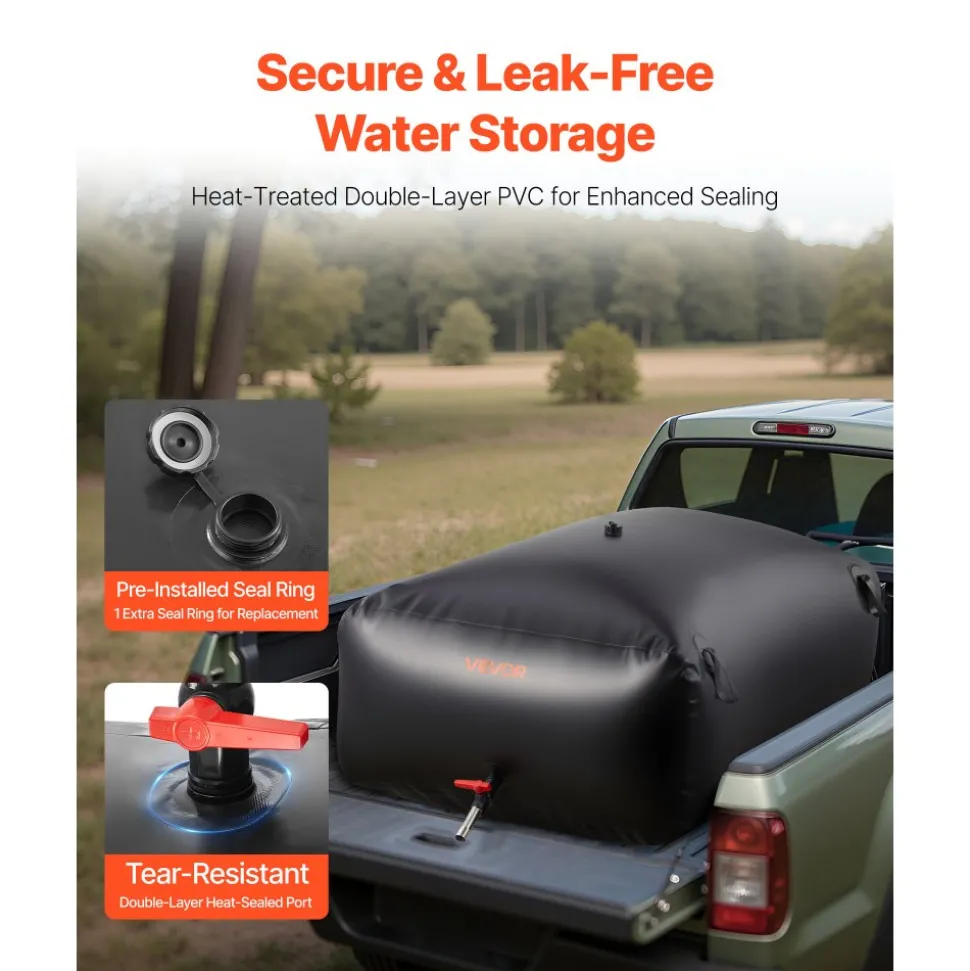 VEVOR Water Storage Bladder, 264.2 Gal Collapsible Water Storage Bag, Wear-Resistant 1000D PVC Soft Waters Bag, Leakproof Camping Tank Containers for Garden Irrigation RV Emergency Use, Black