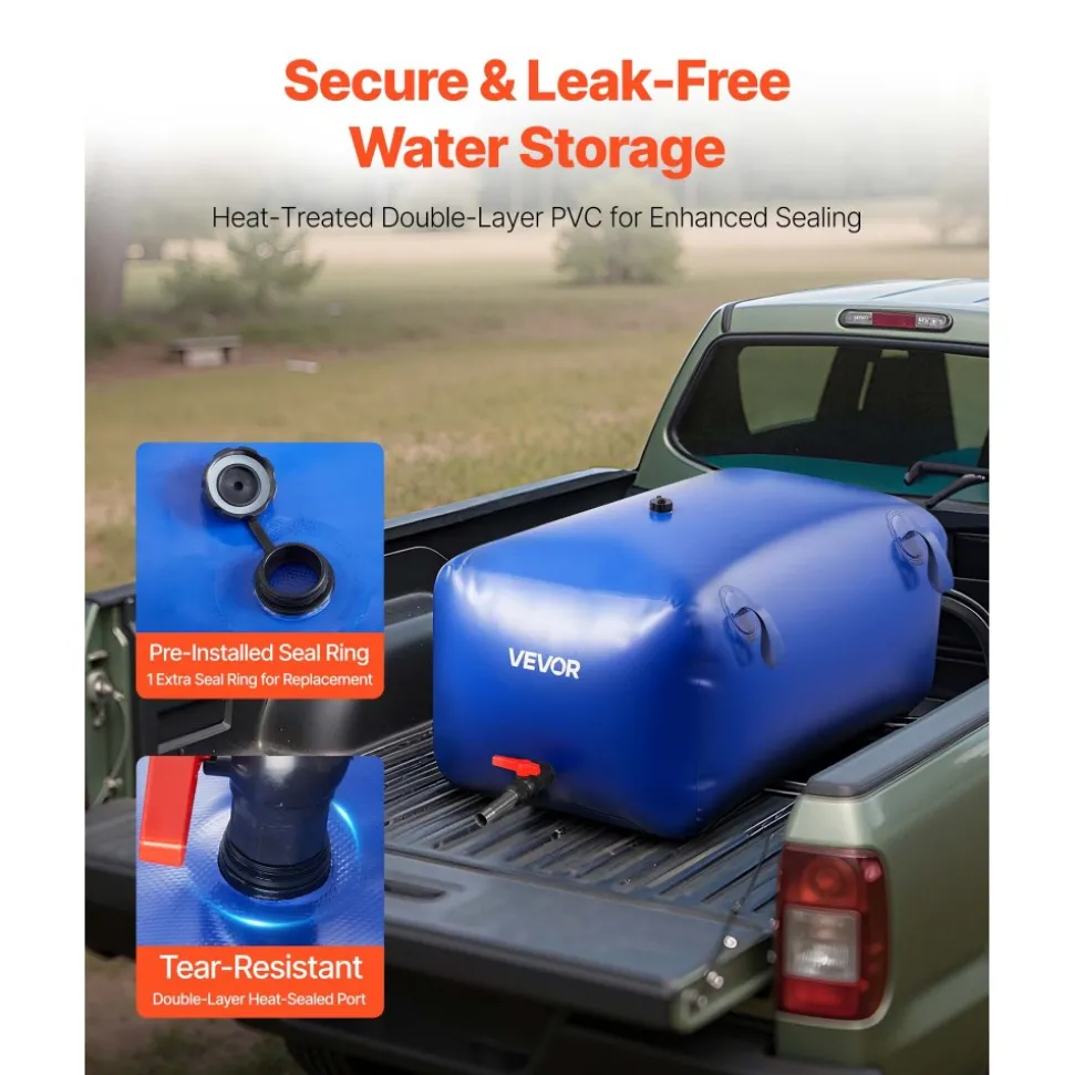 VEVOR Water Storage Bladder, 87.2 Gal Collapsible Water Storage Bag, Wear-Resistant 1000D PVC Soft Waters Bag, Leakproof Camping Tank Containers for Garden Irrigation RV Emergency Use, Blue