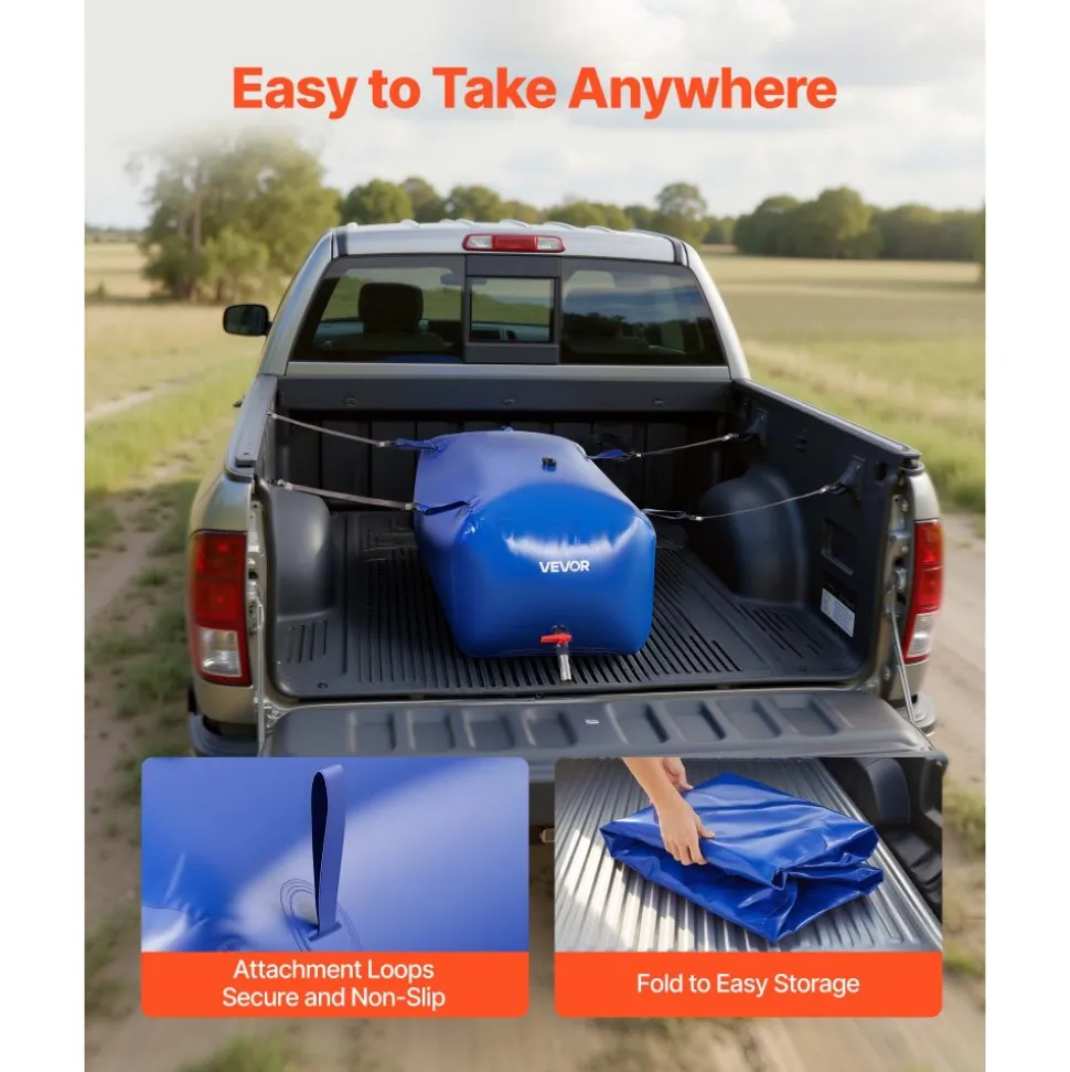 VEVOR Water Storage Bladder, 87.2 Gal Collapsible Water Storage Bag, Wear-Resistant 1000D PVC Soft Waters Bag, Leakproof Camping Tank Containers for Garden Irrigation RV Emergency Use, Blue