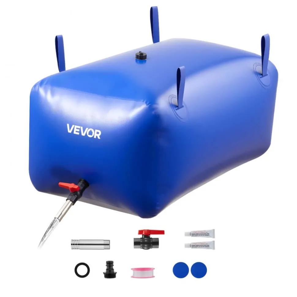VEVOR Water Storage Bladder, 87.2 Gal Collapsible Water Storage Bag, Wear-Resistant 1000D PVC Soft Waters Bag, Leakproof Camping Tank Containers for Garden Irrigation RV Emergency Use, Blue