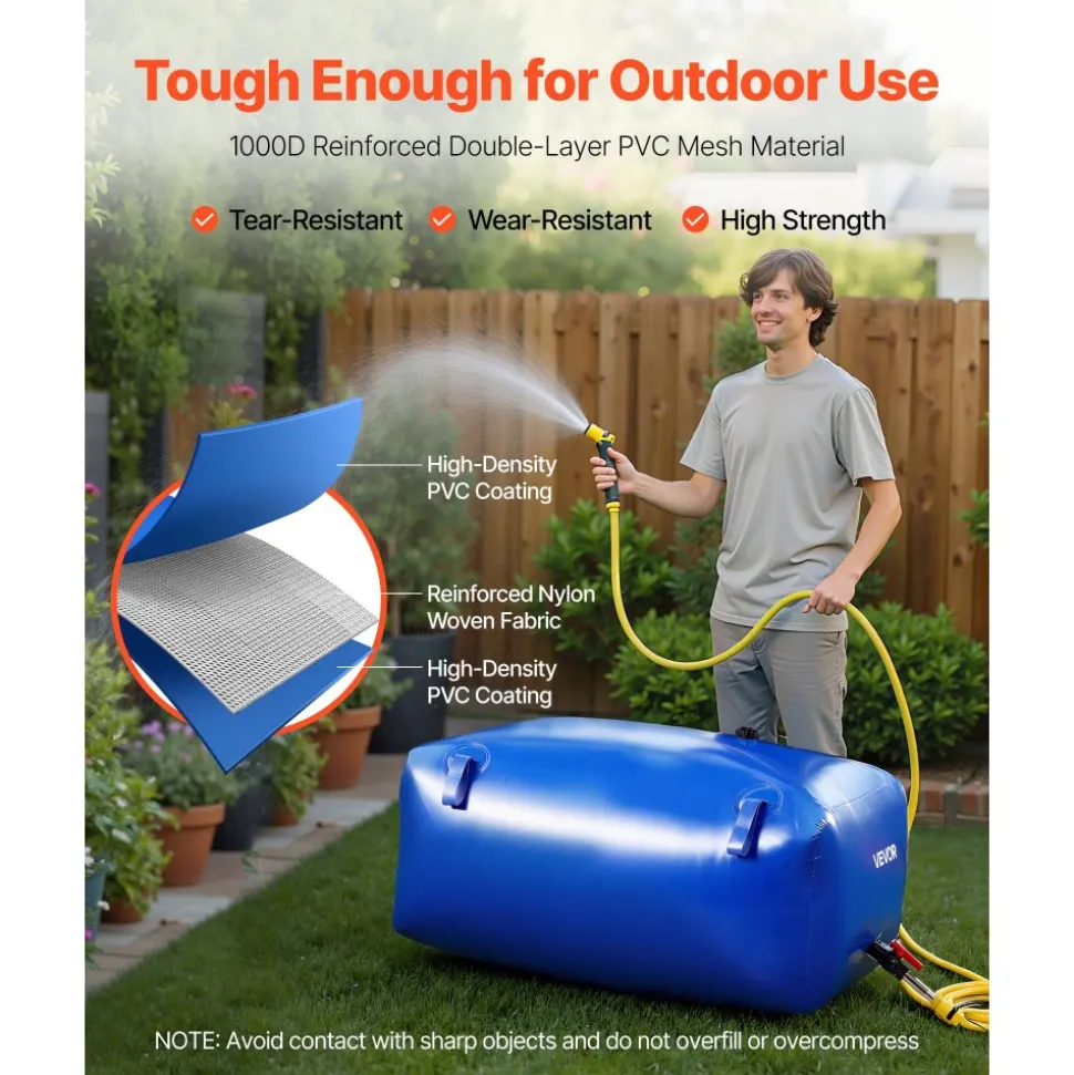 VEVOR Water Storage Bladder, 87.2 Gal Collapsible Water Storage Bag, Wear-Resistant 1000D PVC Soft Waters Bag, Leakproof Camping Tank Containers for Garden Irrigation RV Emergency Use, Blue