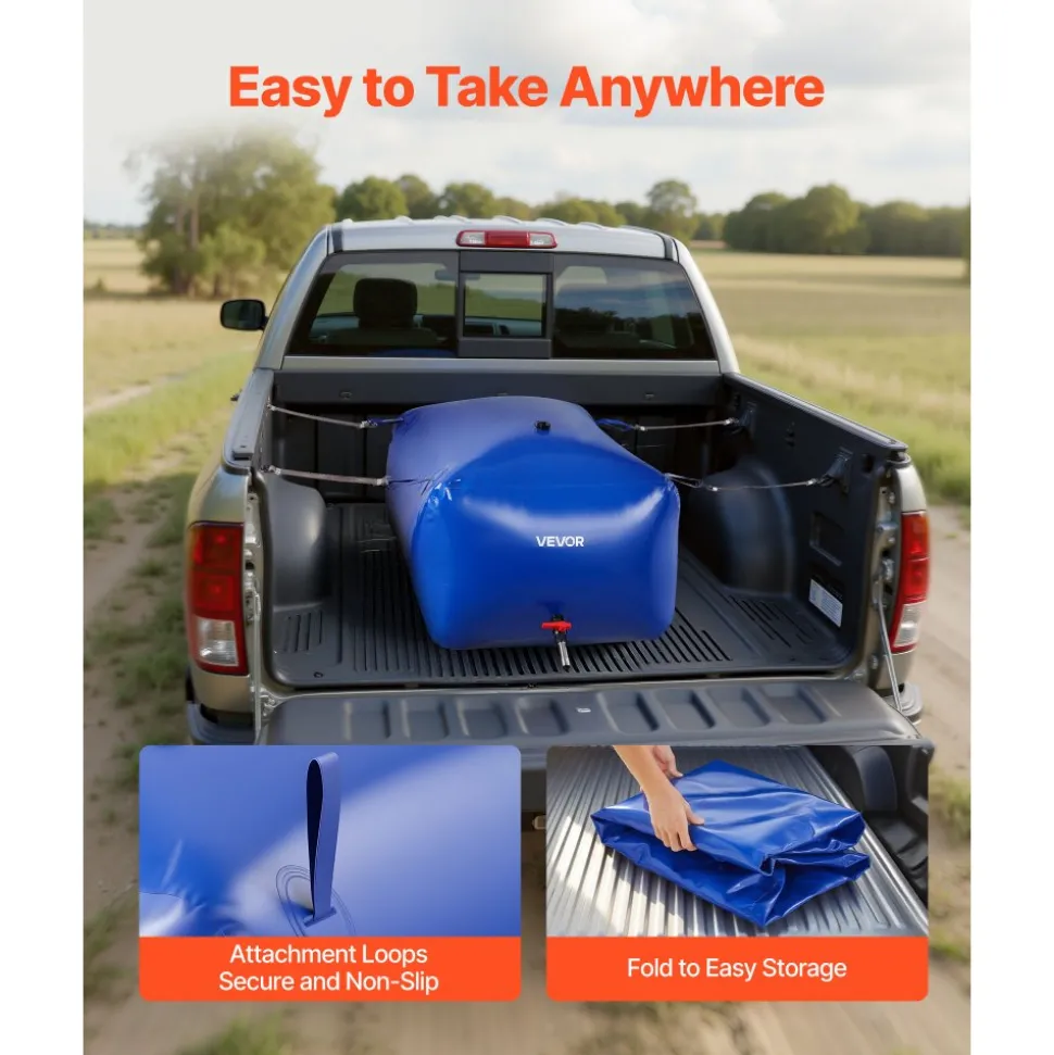 VEVOR Water Storage Bladder 105.7 Gallon Large Capacity Water Bag, Portable & Collapsible Soft Waters Container, Leakproof & Tear-Resistant PVC Emergency Waters Storage Tank for RV Truck & Outdoor Use
