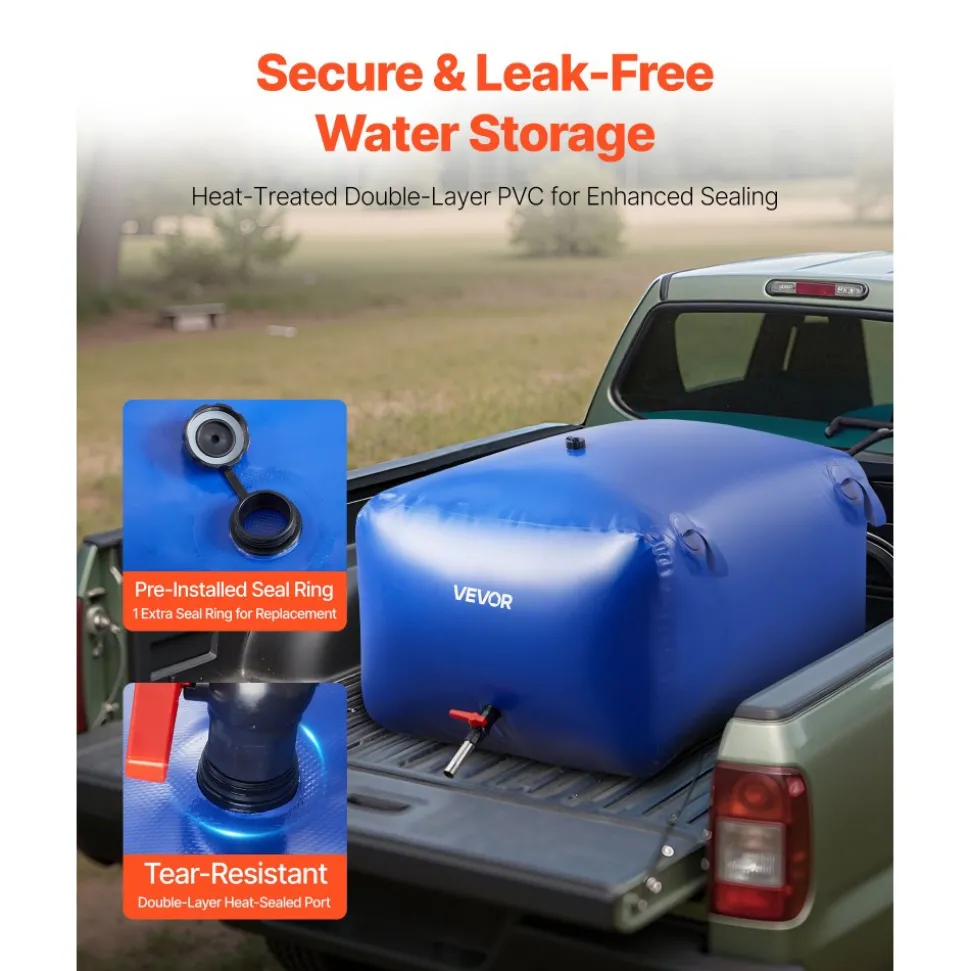VEVOR Water Storage Bladder 105.7 Gallon Large Capacity Water Bag, Portable & Collapsible Soft Waters Container, Leakproof & Tear-Resistant PVC Emergency Waters Storage Tank for RV Truck & Outdoor Use
