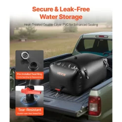 VEVOR Water Storage Bladder, 30 Gal Collapsible Water Storage Bag, Wear-Resistant 1000D PVC Soft Waters Bag, Leakproof Camping Tank Containers for Garden Irrigation RV Emergency Use, Black