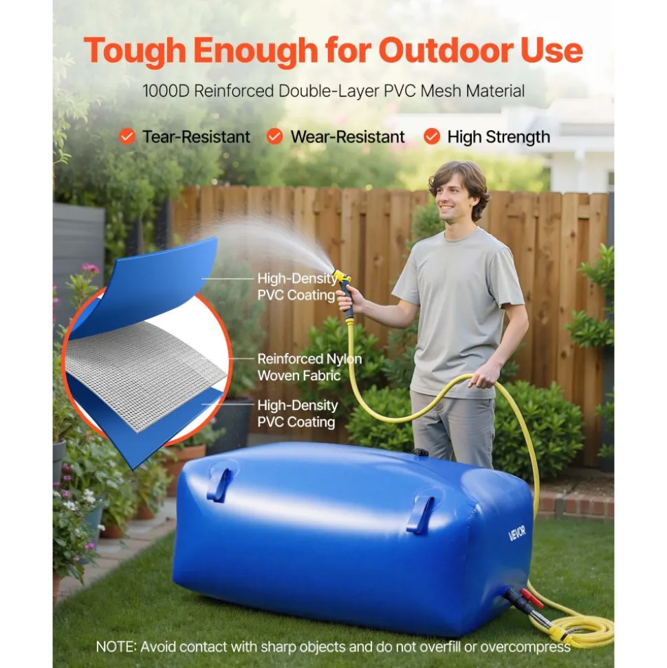 VEVOR Water Storage Bladder, 142.7 Gal Collapsible Water Storage Bag, Wear-Resistant 1000D PVC Soft Waters Bag, Leakproof Camping Tank Containers for Garden Irrigation RV Emergency Use, Blue