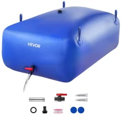 VEVOR Water Storage Bladder, 142.7 Gal Collapsible Water Storage Bag, Wear-Resistant 1000D PVC Soft Waters Bag, Leakproof Camping Tank Containers for Garden Irrigation RV Emergency Use, Blue