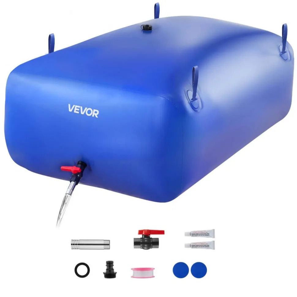 VEVOR Water Storage Bladder, 142.7 Gal Collapsible Water Storage Bag, Wear-Resistant 1000D PVC Soft Waters Bag, Leakproof Camping Tank Containers for Garden Irrigation RV Emergency Use, Blue