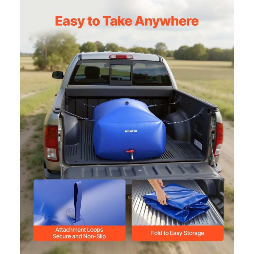 VEVOR Water Storage Bladder, 142.7 Gal Collapsible Water Storage Bag, Wear-Resistant 1000D PVC Soft Waters Bag, Leakproof Camping Tank Containers for Garden Irrigation RV Emergency Use, Blue