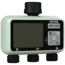 VEVOR Water Timer, 3 Outlets, Hose Watering Sprinkler Timer, with 3 Independent Watering Zone LCD Display Rain Delay Mode Manual Mode 360° Brass Inlet Metal Filter, IPX6 Waterproof for Yard Watering