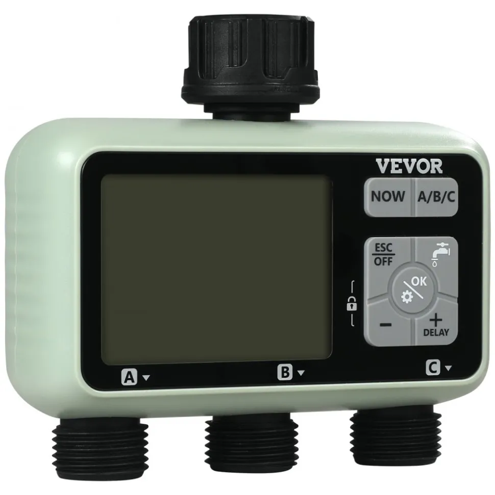 VEVOR Water Timer, 3 Outlets, Hose Watering Sprinkler Timer, with 3 Independent Watering Zone LCD Display Rain Delay Mode Manual Mode 360° Brass Inlet Metal Filter, IPX6 Waterproof for Yard Watering