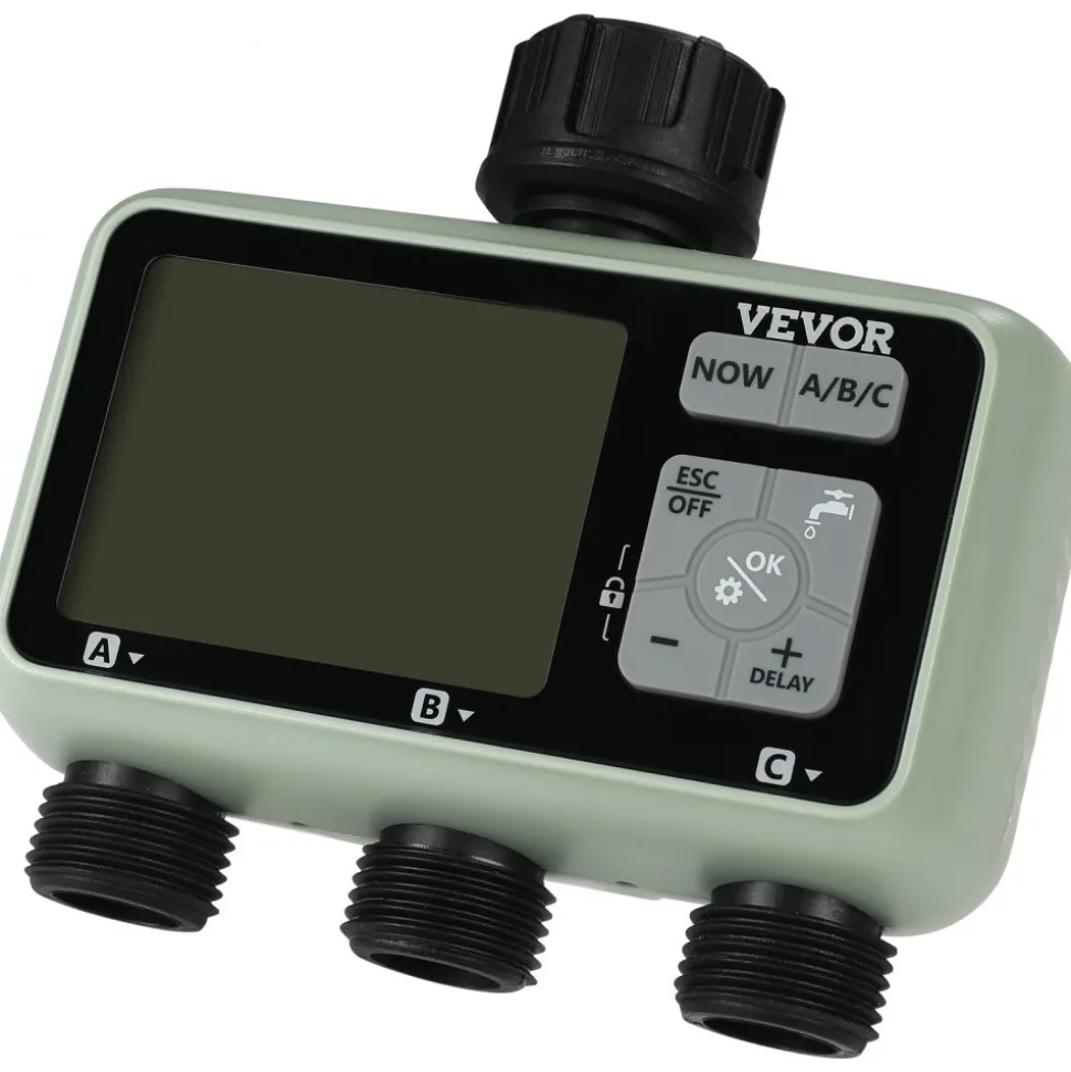 VEVOR Water Timer, 3 Outlets, Hose Watering Sprinkler Timer, with 3 Independent Watering Zone LCD Display Rain Delay Mode Manual Mode 360° Brass Inlet Metal Filter, IPX6 Waterproof for Yard Watering