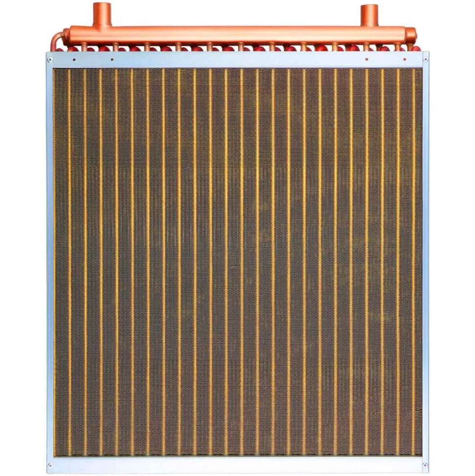 VEVOR Water to Air Heat Exchanger, 14 x 14 in Finned Tube HVAC Heat Exchanger Coil with Copper Tubes & Aluminum Fins, 65K BTU Output for Outdoor Wood Furnace, Hydronic Heating & Cooling Systems