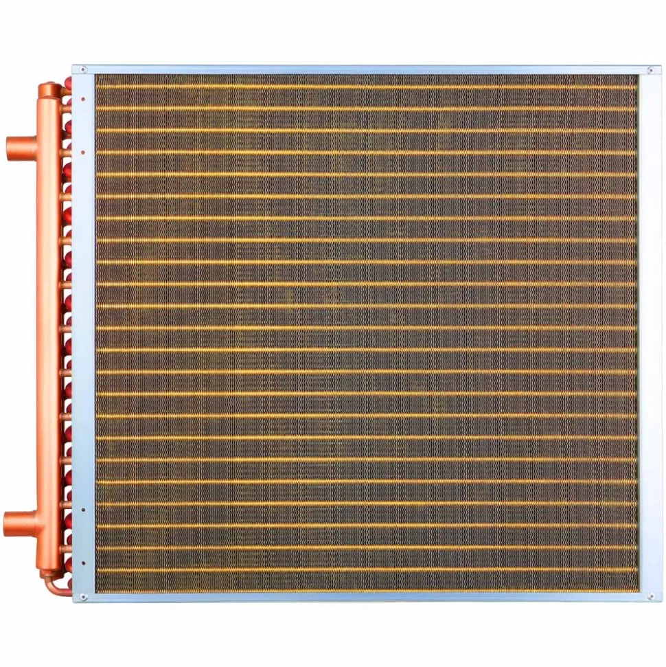 VEVOR Water to Air Heat Exchanger, 14 x 14 in Finned Tube HVAC Heat Exchanger Coil with Copper Tubes & Aluminum Fins, 65K BTU Output for Outdoor Wood Furnace, Hydronic Heating & Cooling Systems