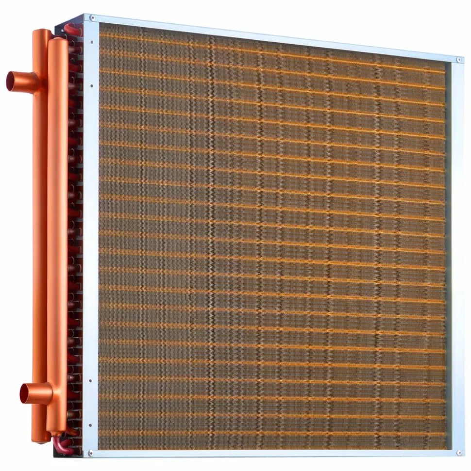 VEVOR Water to Air Heat Exchanger, 14 x 14 in Finned Tube HVAC Heat Exchanger Coil with Copper Tubes & Aluminum Fins, 65K BTU Output for Outdoor Wood Furnace, Hydronic Heating & Cooling Systems