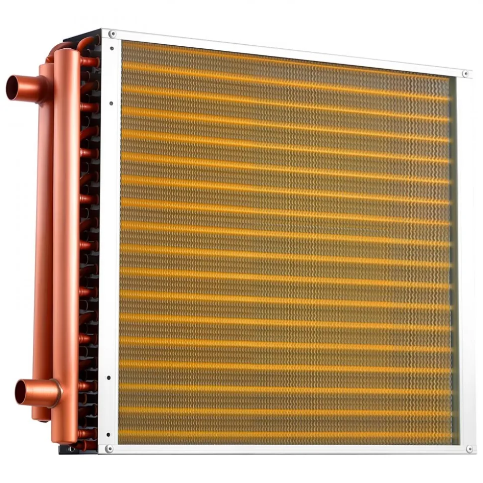 VEVOR Water to Air Heat Exchanger, 18 x 18 in Finned Tube HVAC Heat Exchanger Coil with Copper Tubes & Aluminum Fins, 120K BTU Output for Outdoor Wood Furnace, Hydronic Heating & Cooling Systems